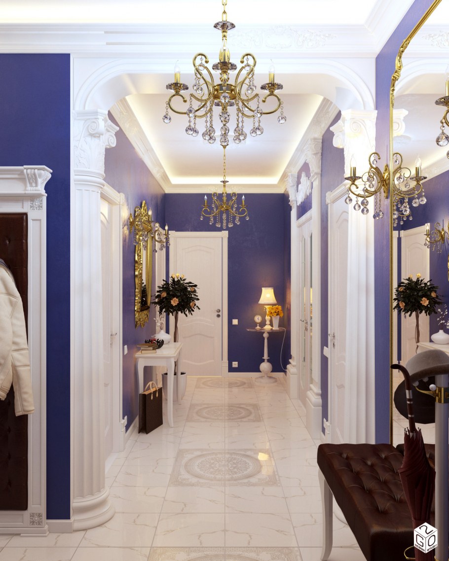 Синий коридор в классическом стиле