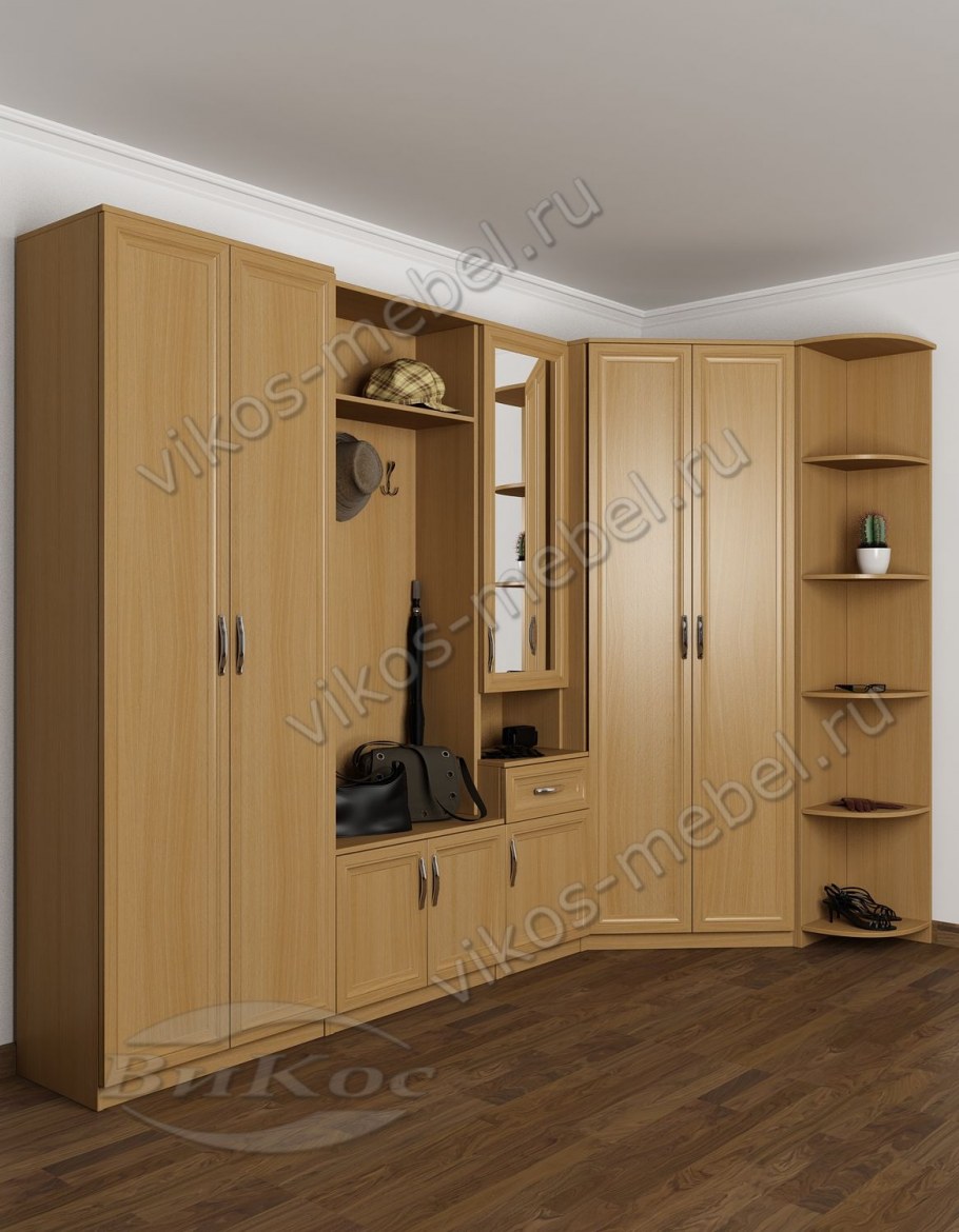 Прихожая с угловыми шкафами светлая