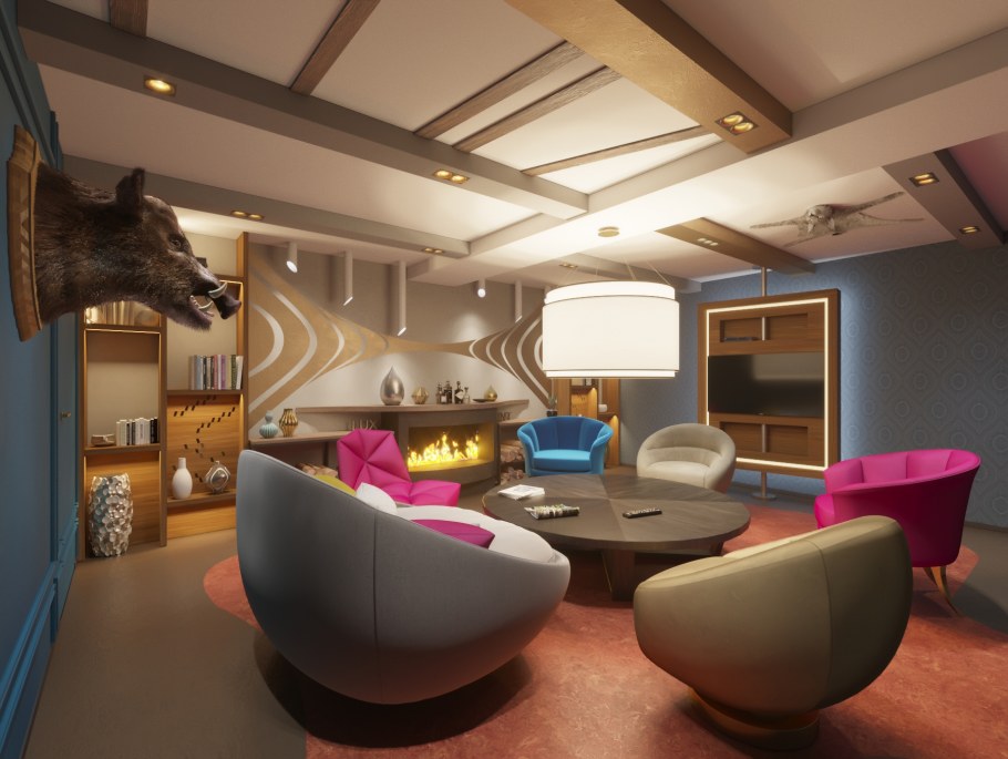 Лаунж зона с пуфами