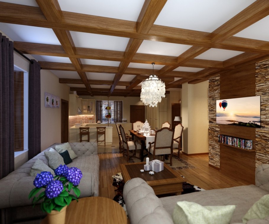 Кессонные потолки в стиле Шале