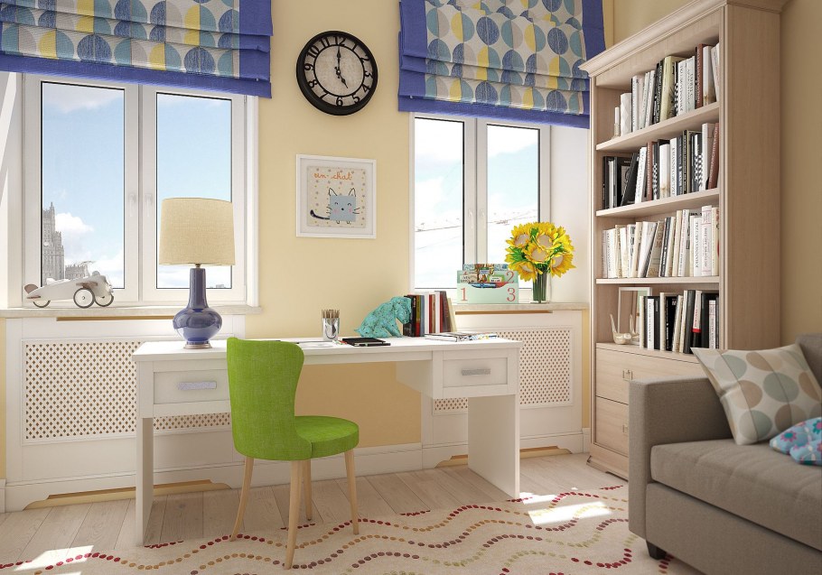 Комната подростка с двумя окнами