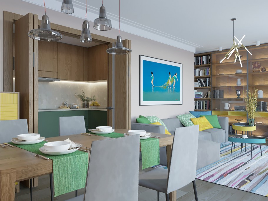 Оформление гостиной в ЖК Мещерский лес