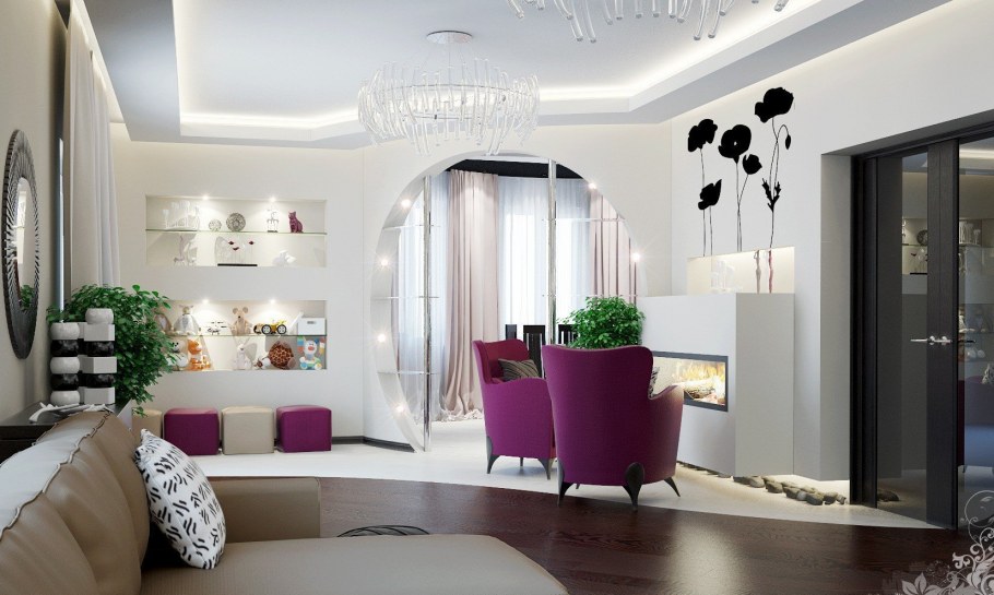 Светлая гостиная с яркими акцентами