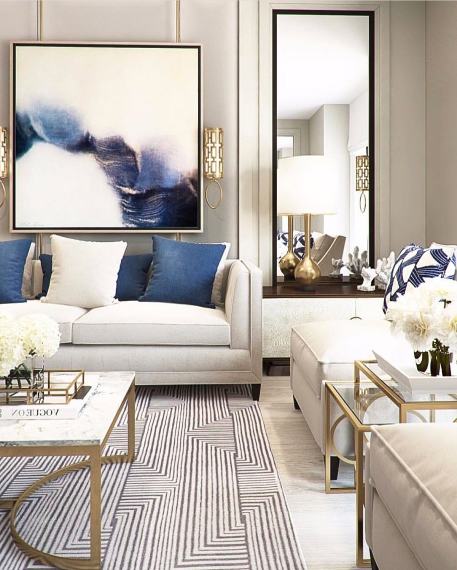 Синий и бежевый в интерьере