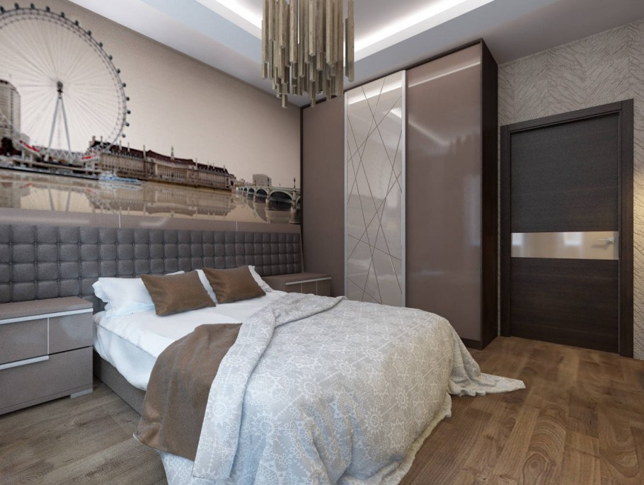 Интерьер мужской спальни в светлых тонах