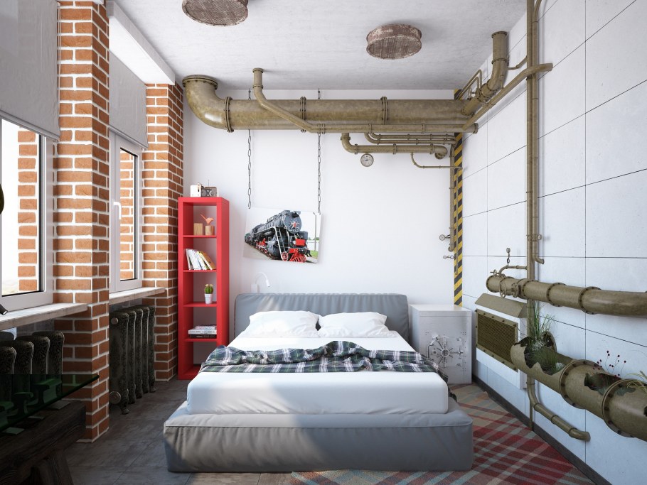 Маленькая спальня 6кв м в стиле лофт