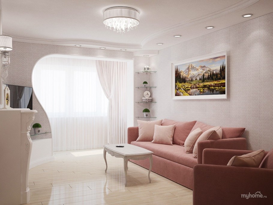 Гостиная в светлых тонах в хрущевке