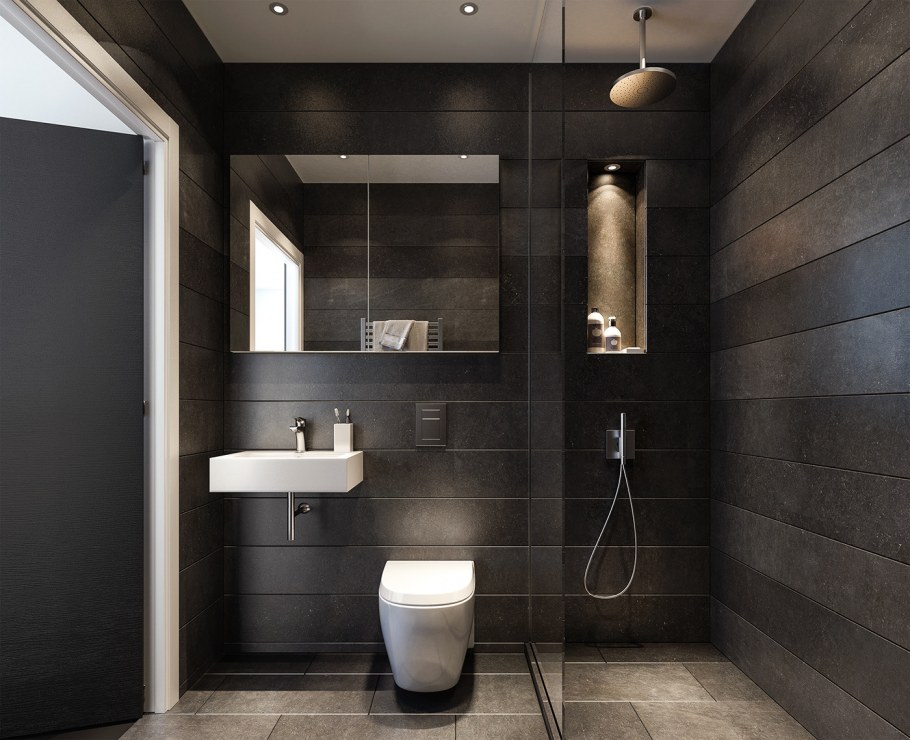 Ванная 4 м2 в сером цвете бетон