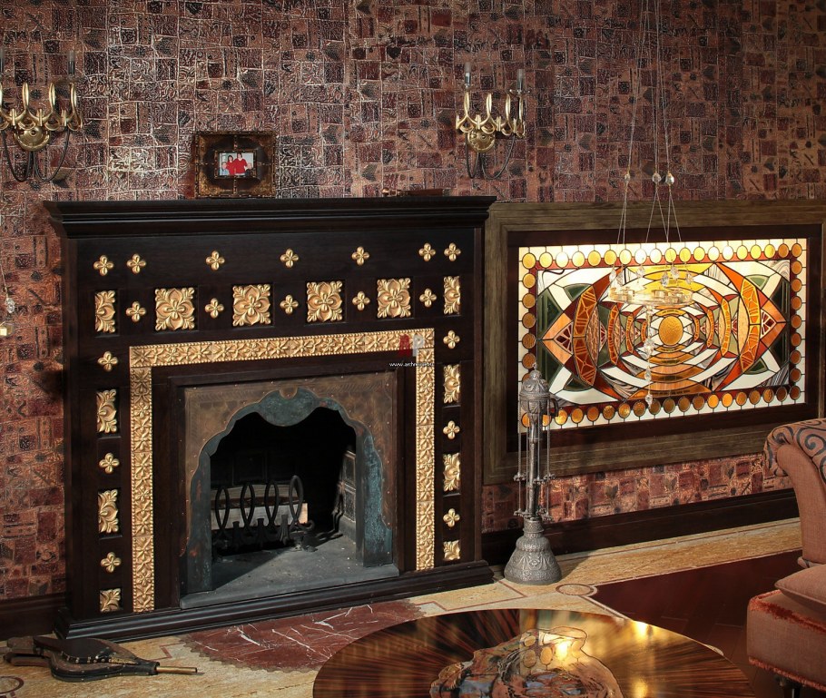 Гостиная с камином в стиле арт деко