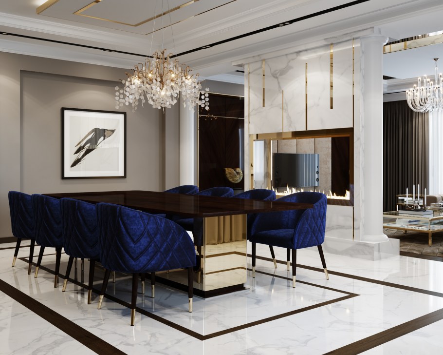 Дизайн гостиной арт деко с камином