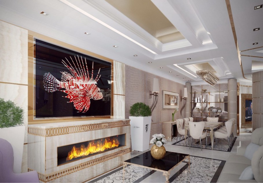 Биокамин в гостиной арт деко