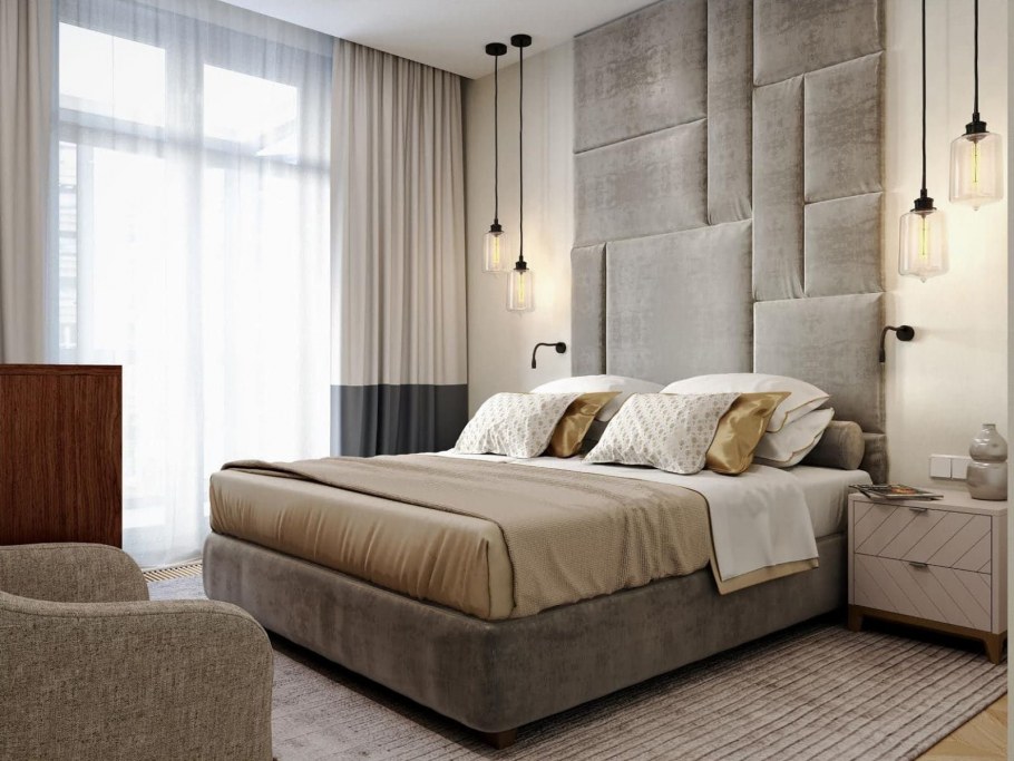 Спальня в серо бежевых тонах