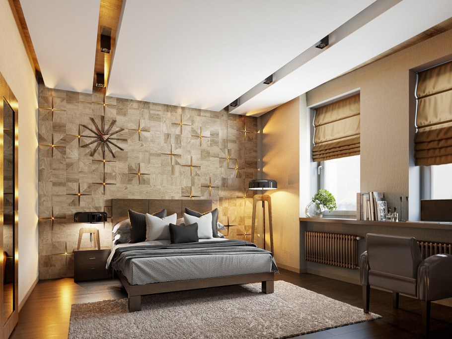 Контемпорари в интерьере спальни