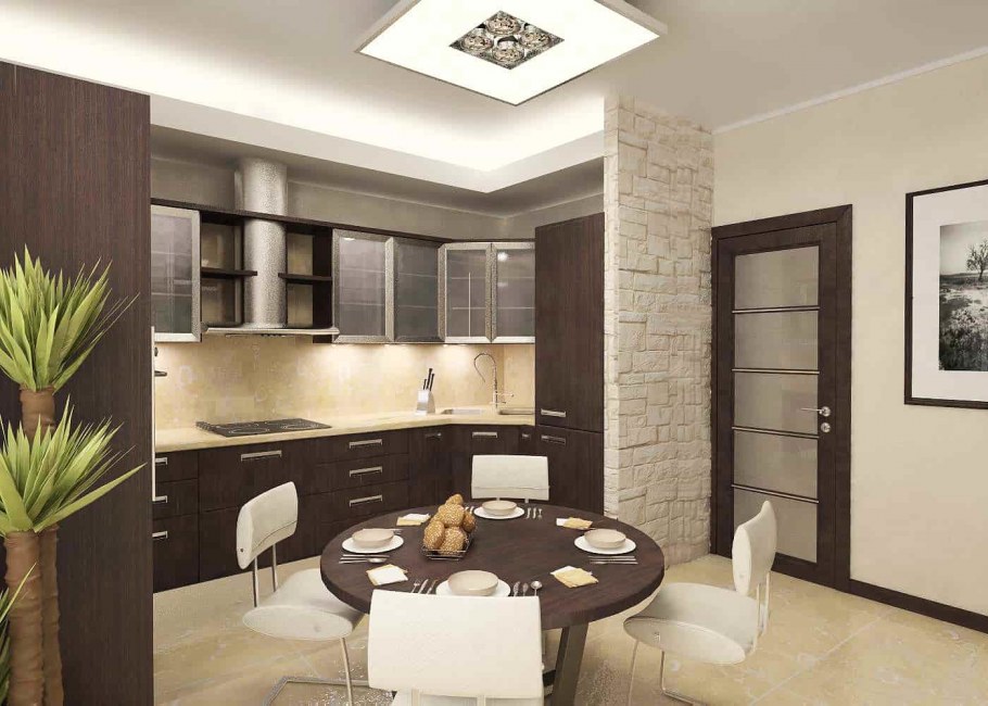 Кухня в коричнево-бежевых тонах