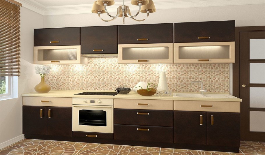 Кухня в бежево шоколадных тонах