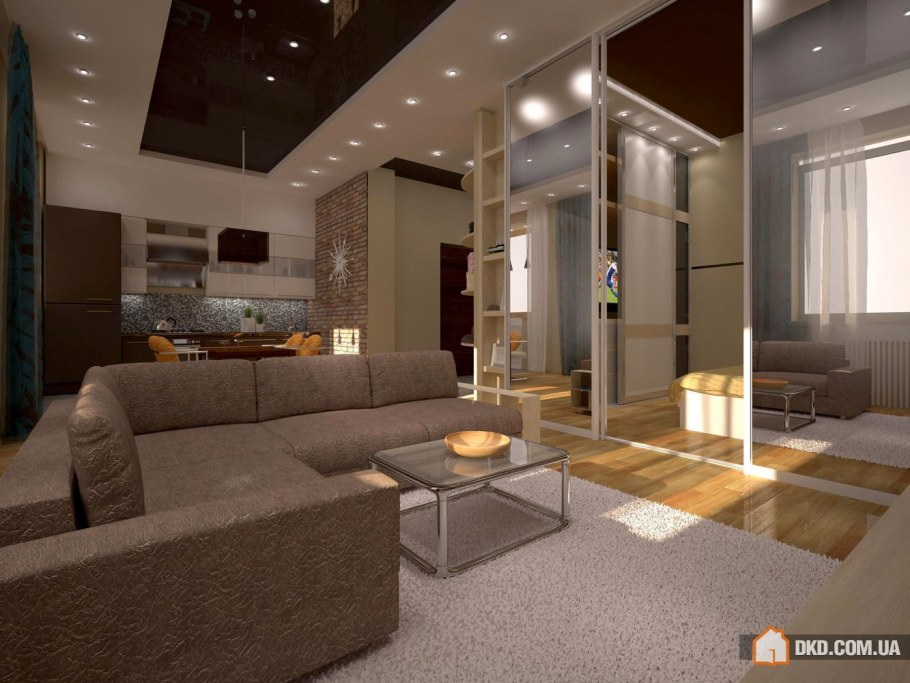 Спальня гостиная со стеклянной перегородкой