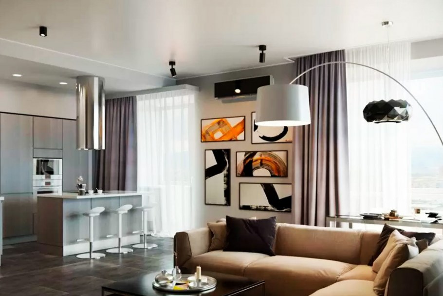 Современная кухня гостиная