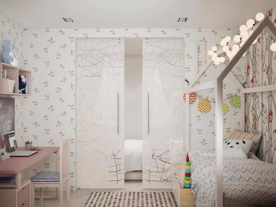 Интерьер спальни совмещенной с детской