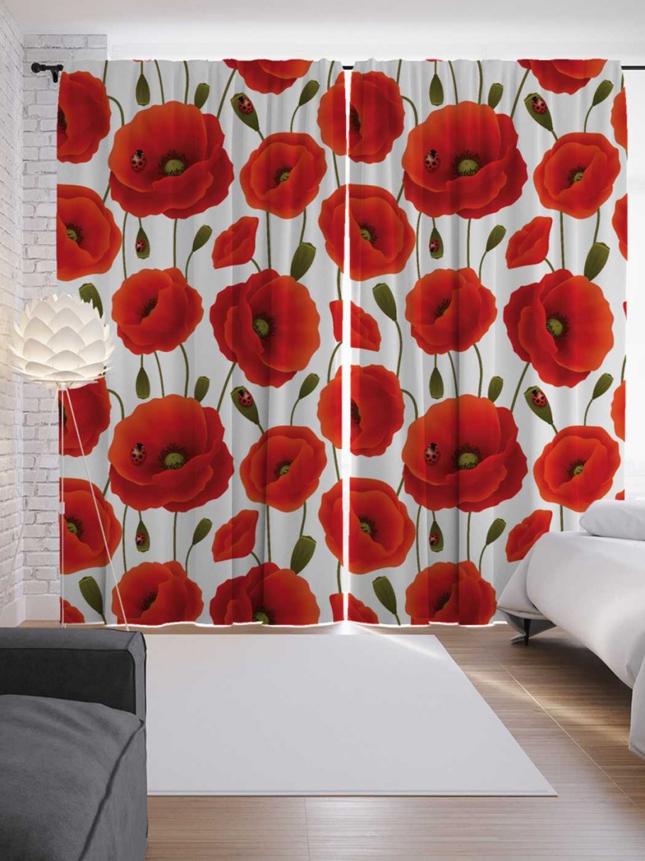 Шторы с маками для кухни