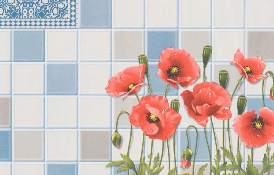 Обои на кухню моющиеся с маками