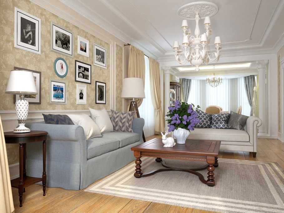 Светлая гостиная в классическом стиле