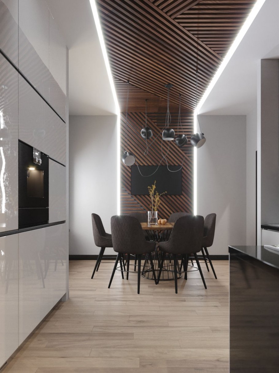 Рейки на стене на кухне