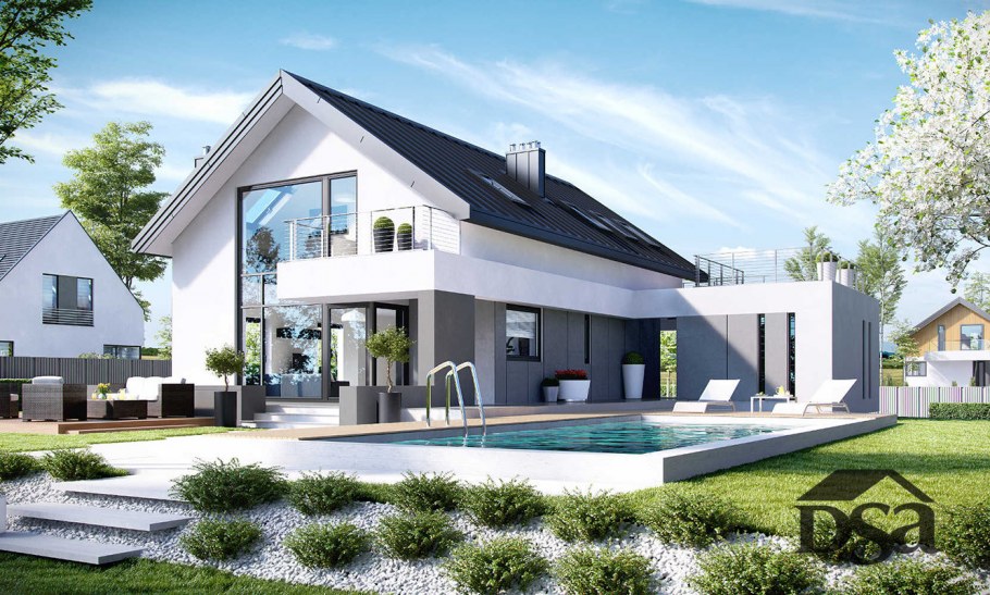 Дом с мансардой в современном стиле