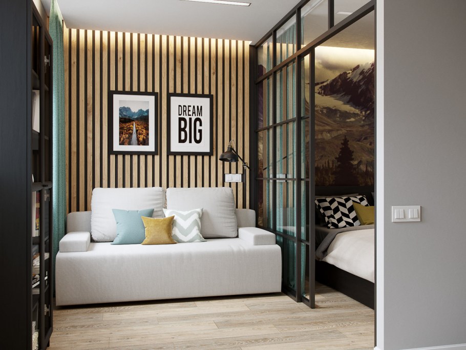 Кровать с перегородкой для зонирования