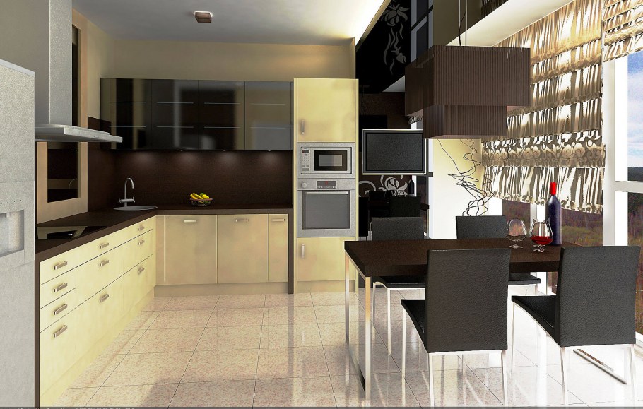 Серый кухонный гарнитур в интерьере