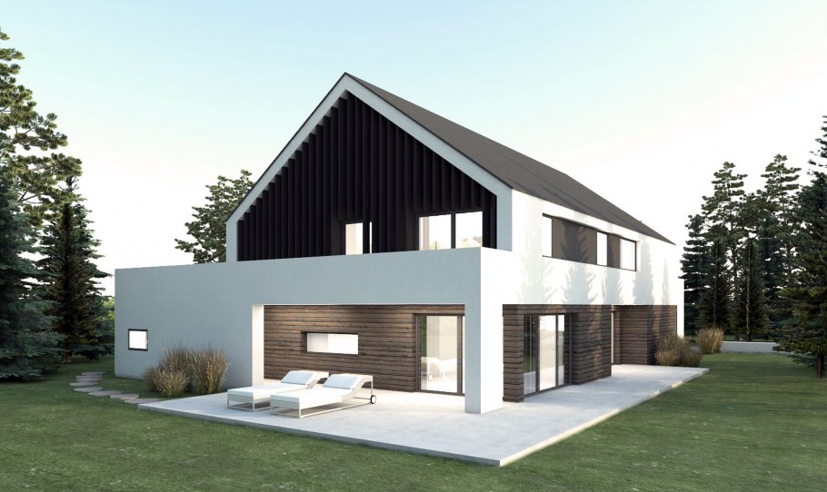 Дом в стиле Минимализм с двухскатной крышей