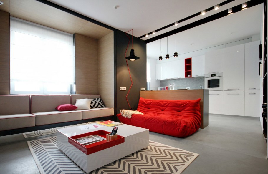 Красно белый интерьер