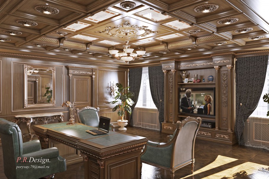Кессонный потолок в кабинете
