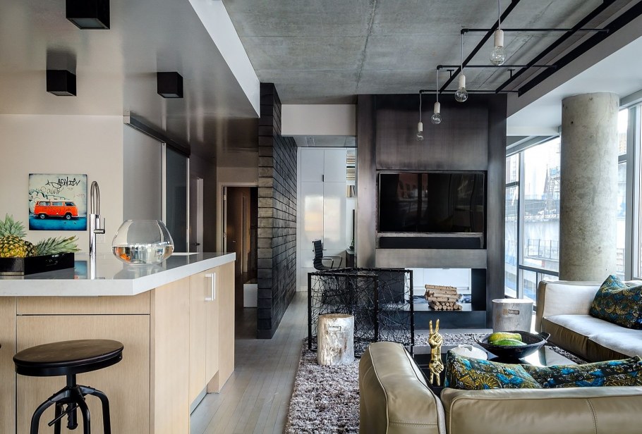 Потолок бетонный в интерьере лофт