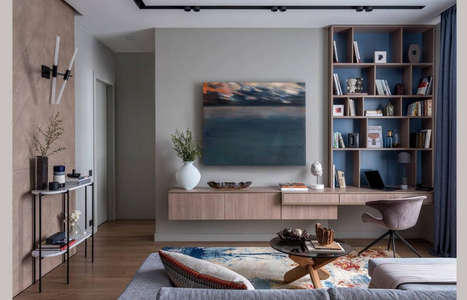 Скрытая рабочая зона в гостиной