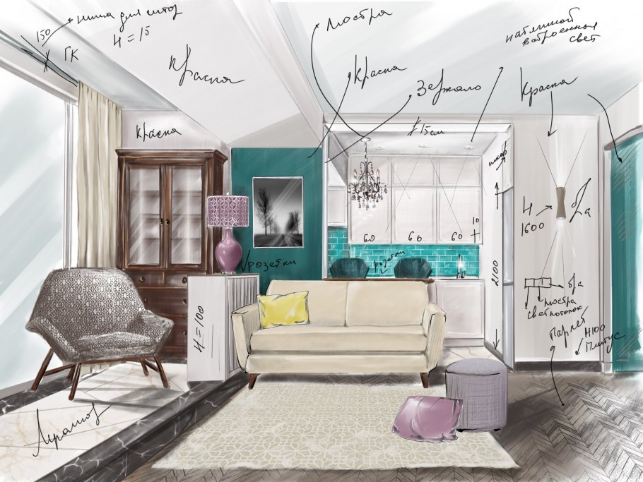 Скетч интерьера кухни