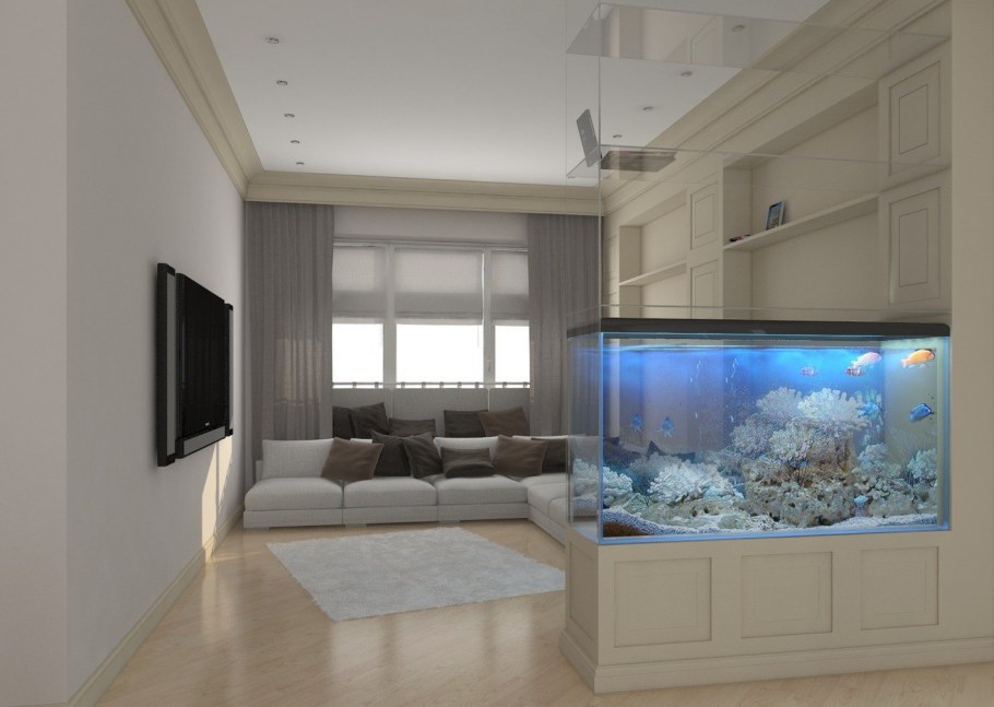 Аквариум в минималистическом интерьере