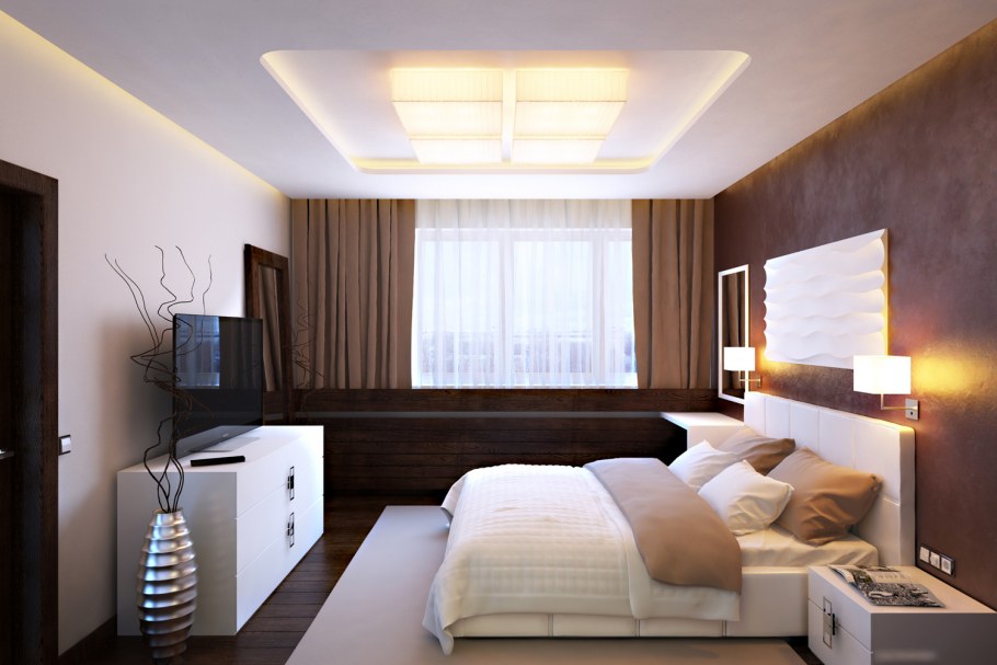 Современный потолок в спальне