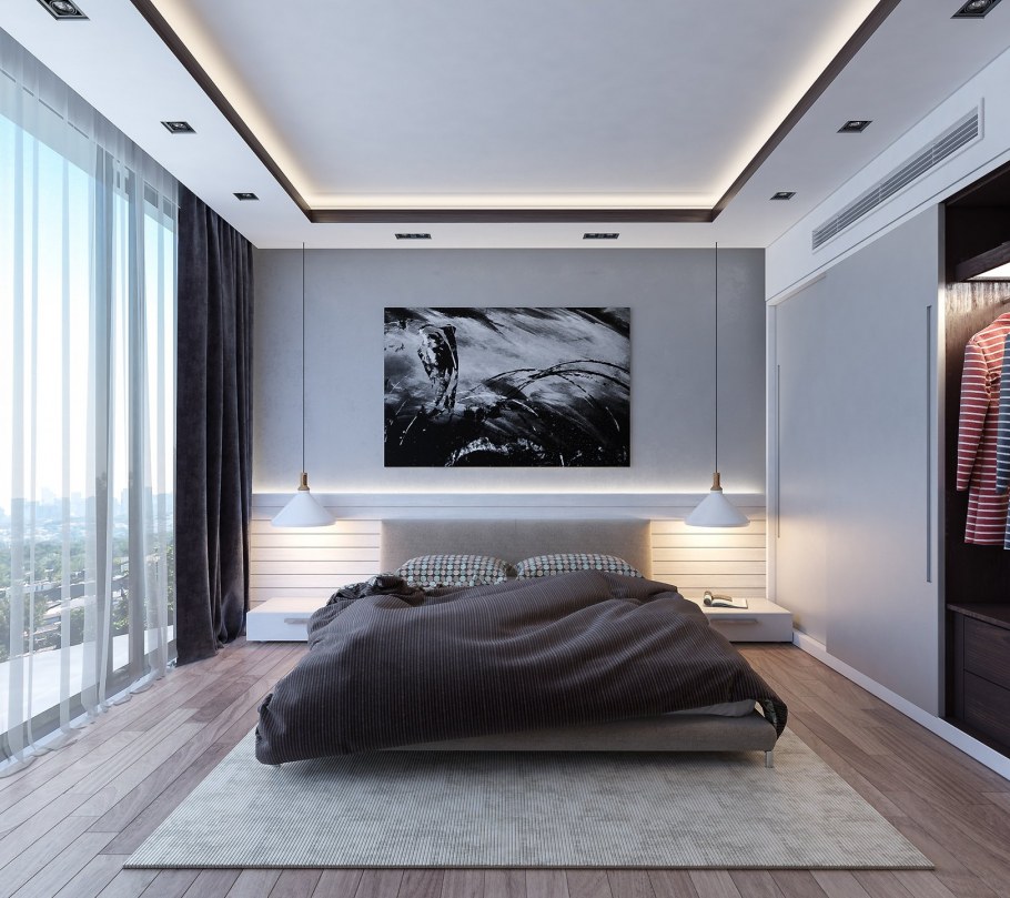 Спальня в серых тонах