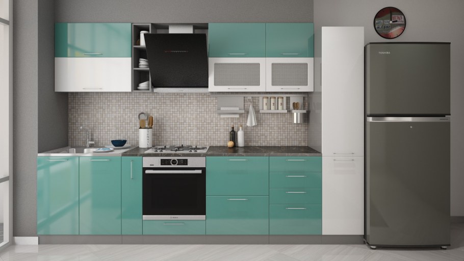 Кухня София олива 3d, 2.1 м белый/бирюза