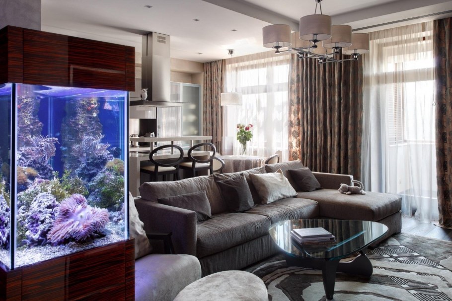 Аквариум в интерьере гостиной