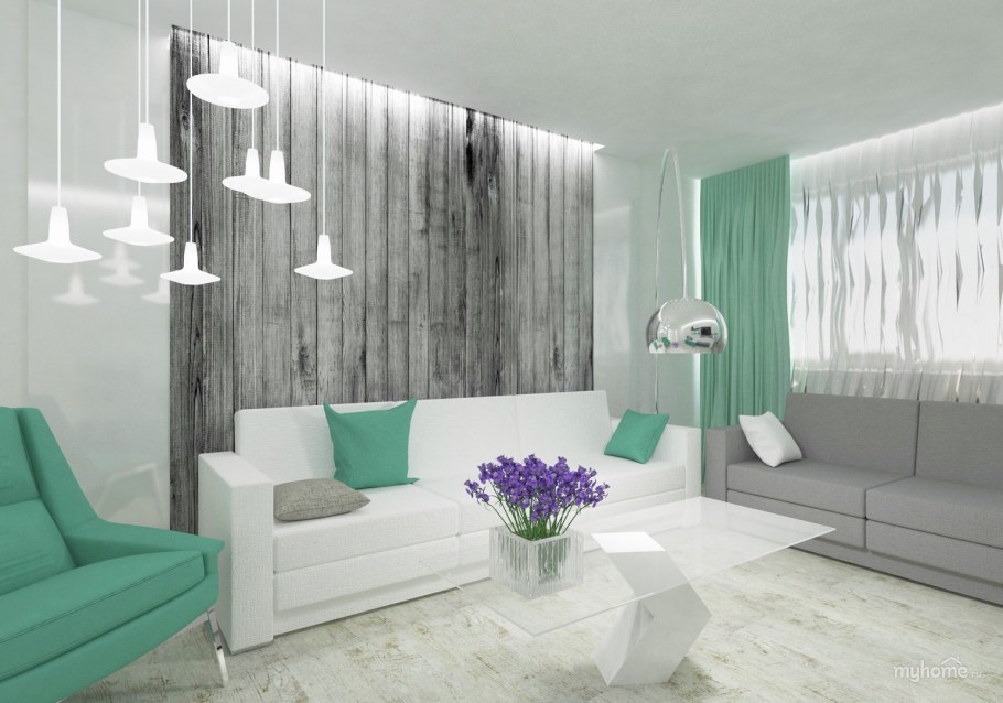 Бирюзовая гостиная в эко стиле