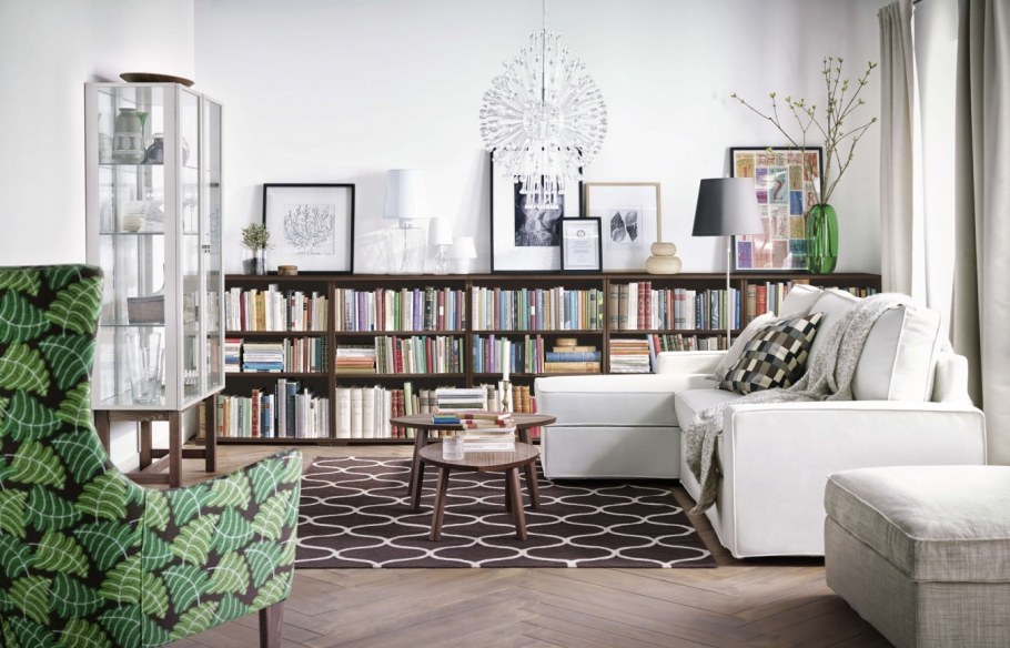 Большая гостиная в стиле икеа