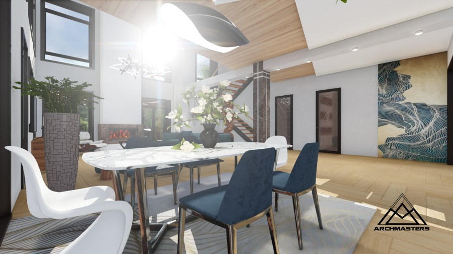 Интерьер вертикальные окна в стиле Райта