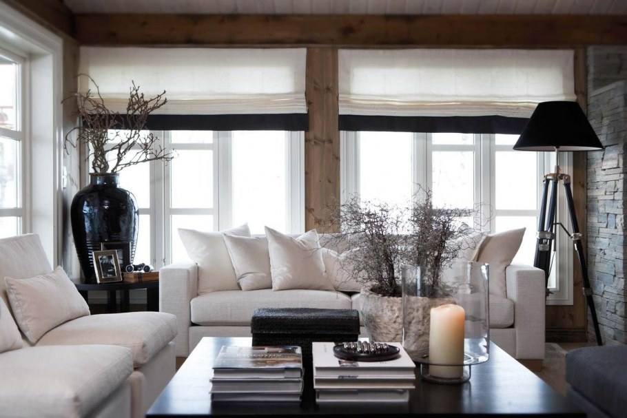 Гостиная в загородном доме в скандинавском стиле