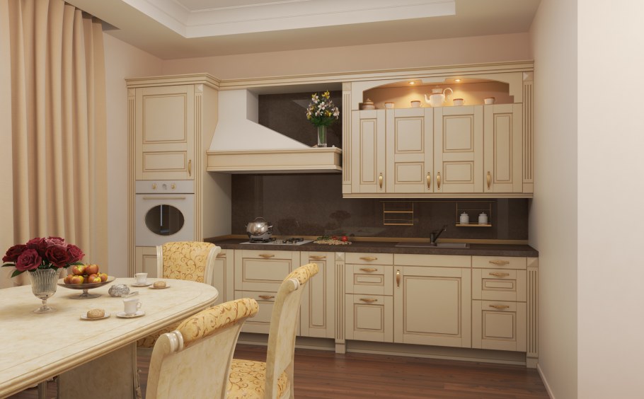 Бежевая кухня в классическом стиле