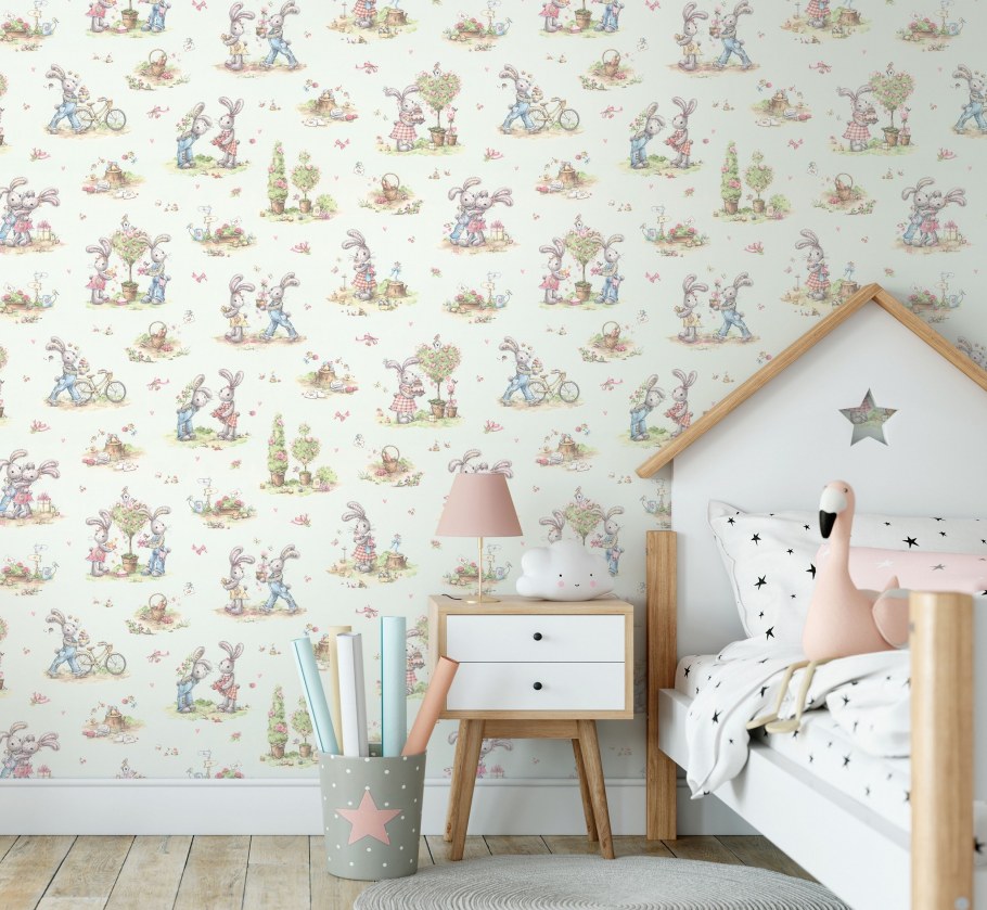 Обои флизелиновые Артекс зайки бежевые 1.06 м 10490-02