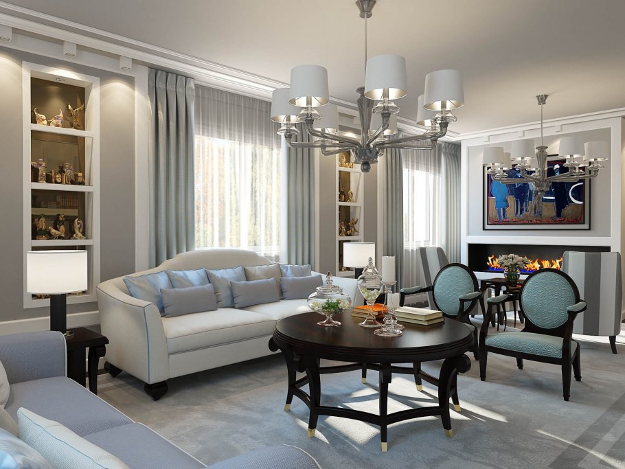 Гостиная в серо голубых тонах