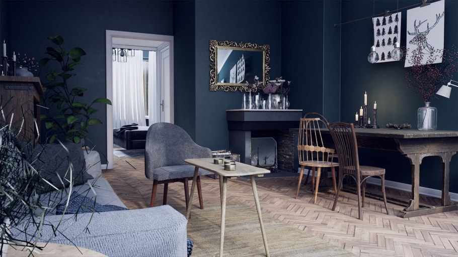 Холодные оттенки в интерьере