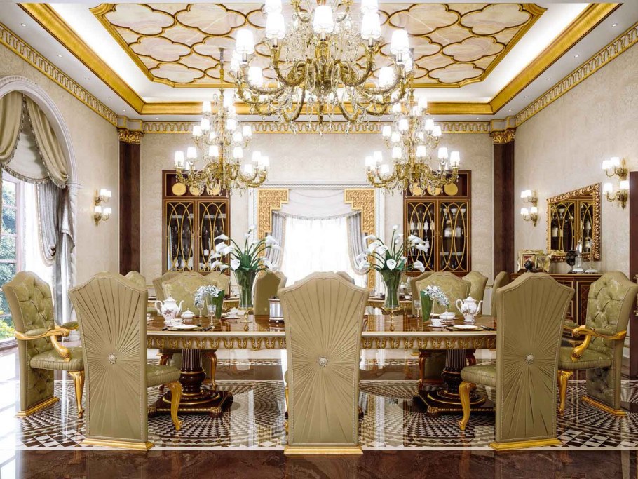 Роскошные интерьеры столовых в классическом стиле