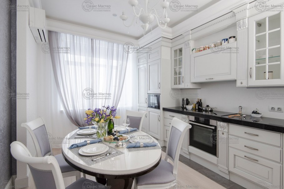 Кухня Неоклассика белая стулья